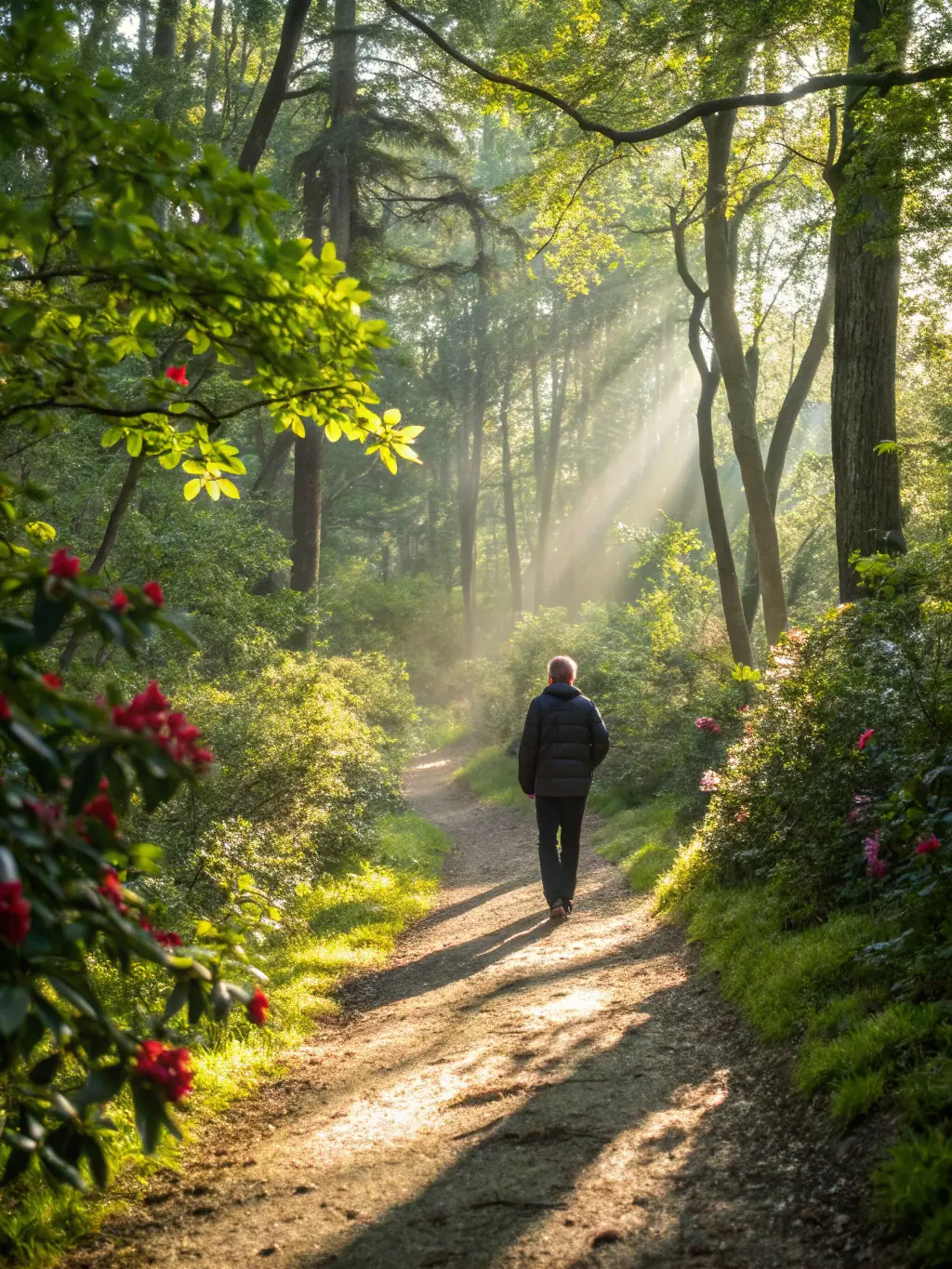 A serene image capturing the autumn equinox, with falling leaves and a sense of reflection, symbolizing harvest and letting go in personal coaching.